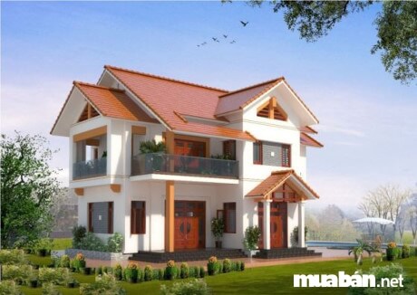 Phối cảnh tham khảo biệt thự 2 tầng mái thái đơn giản