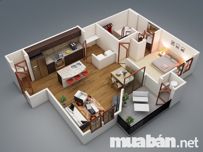 Căn hộ với thiết kế một phòng ngủ Căn hộ chỉ với một phòng ngủ và các phòng chức năng khác là lựa chọn hàng đầu dành cho các bạn độc thân