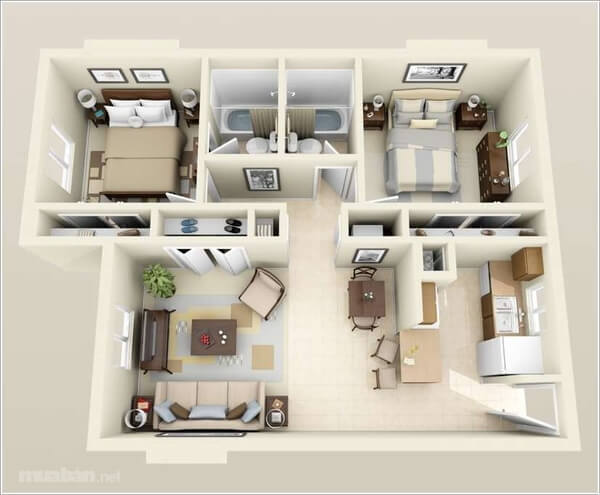 Căn Hộ 2 Phòng Ngủ Với Những Thiết Kế Đẹp Hiện Đại Đầy Mê Hoặc 3 Thiết Kế Căn Hộ 2 Phòng Ngủ 3