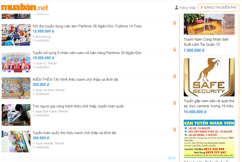 Nếu đang có nhu cầu tìm việc online, bạn không thể bỏ qua các trang web việc làm uy tín như: Muaban.net.