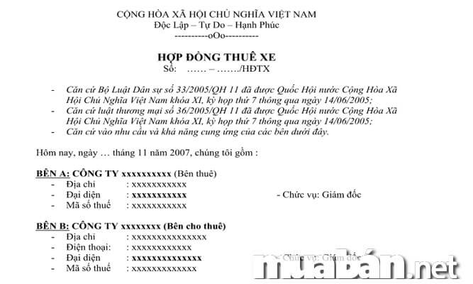 Những Thủ Tục Cần Thiết Trong Quá Trình Thuê Xe Ô Tô Tự Lái 3 Hop Dong