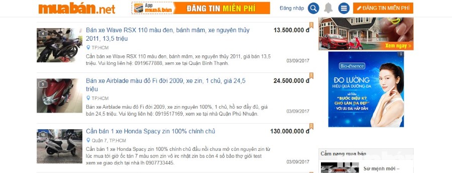 Muaban.net là website uy tín cung câp nhiêu thông tin về xe cộ, bất động sản...