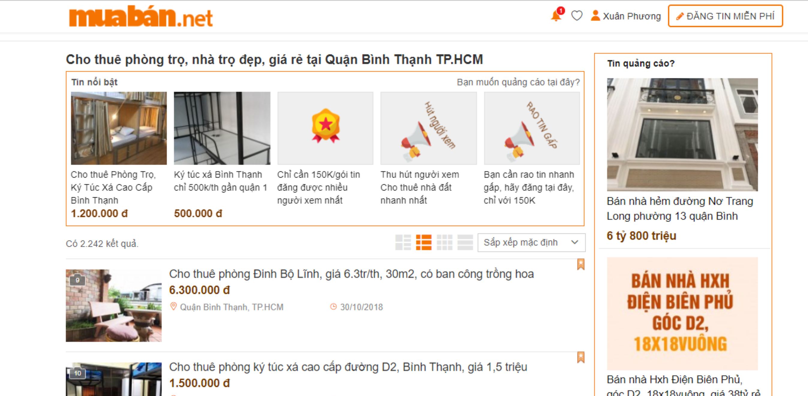 Tìm kiếm thông tin cho thuê nhà trọ quận Bình Thạnh ở những trang web chuyên về Bất Động Sản