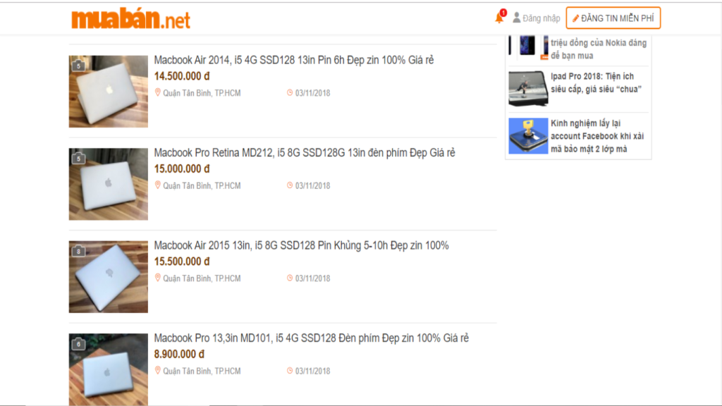 Mua Macbook Cũ – Bạn Cần Lưu Ý Những Vấn Đề Nào? 3 Bạn Có Thể Tham Khảo Thông Tin Giá Bán Macbook Cũ Trên Trang Web Muaban.net
