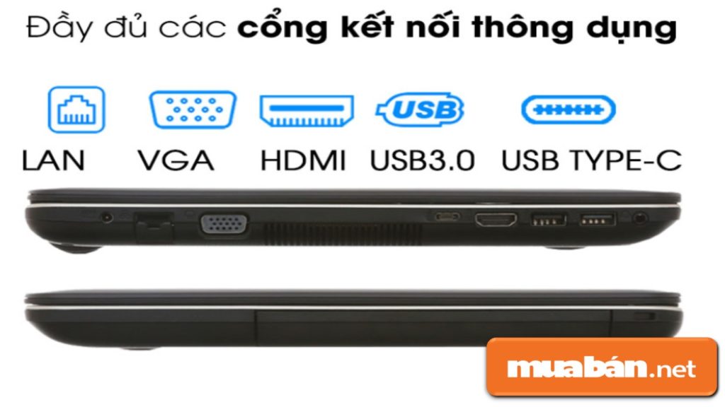 Các cổng kết nối có trên laptop Asus X441MAN N5000.