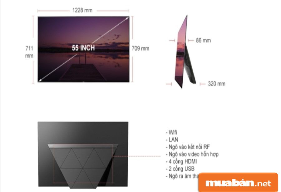 Oled Sony 55A9F có kích thước khá nhẹ, thiết kế gọn gàng.