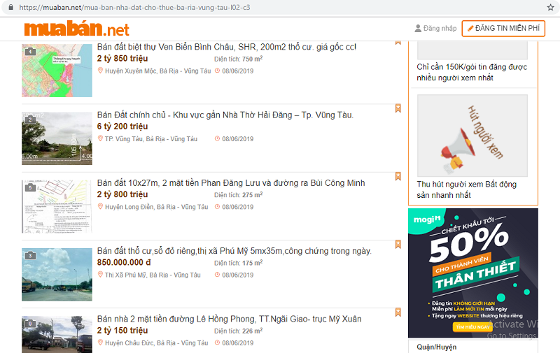 Muaban.net - nơi cung cấp thông tin mua bán nhà đất Vũng Tàu uy tín
