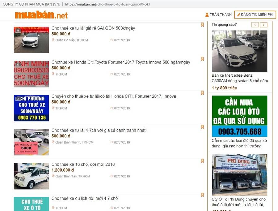 Muaban.net - website chuyên cung cấp dịch vụ cho thuê xe ô tô uy tín, minh bạch tin cậy nhất hiện nay.