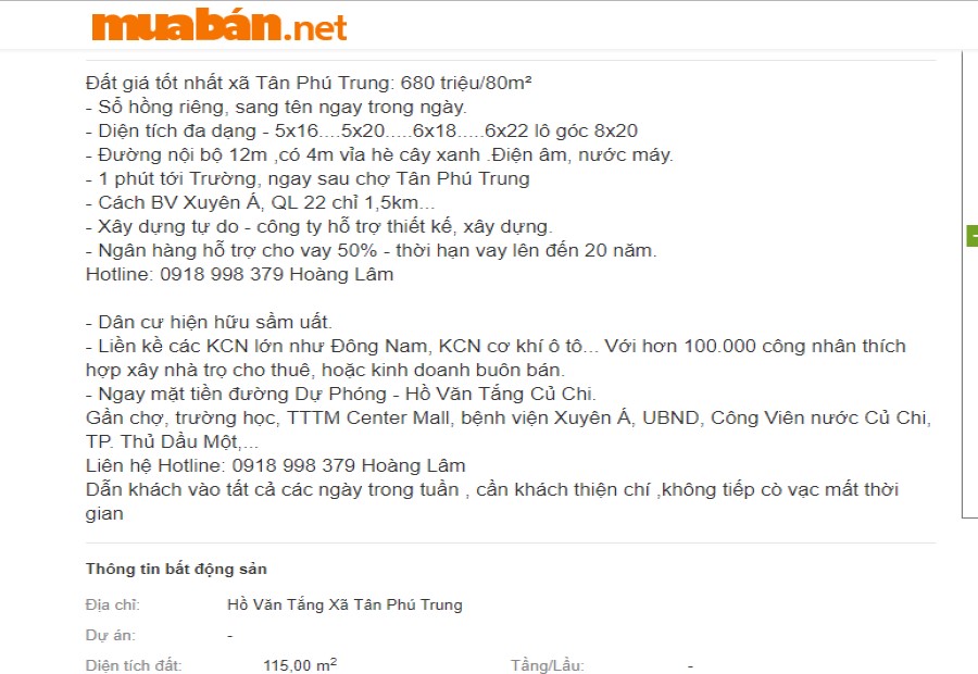 Bán đất Củ Chi chính chủ