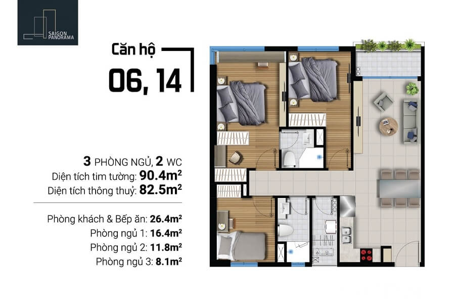 Giá bán chỉ từ 1,7 tỷ đồng/căn 2 phòng ngủ.