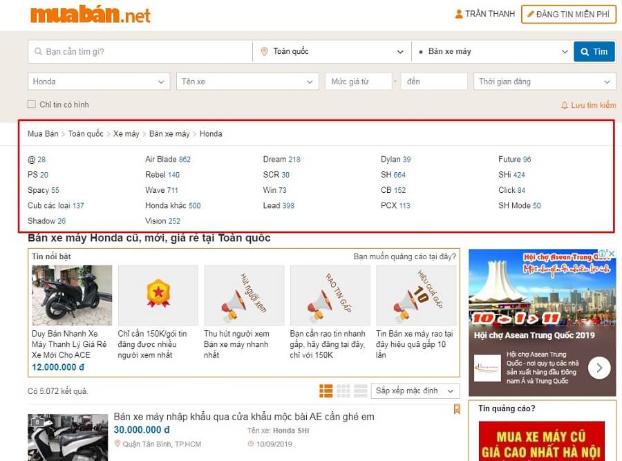 Chợ xe máy cũ trên Muaban.net rất đa dạng và phong phú.