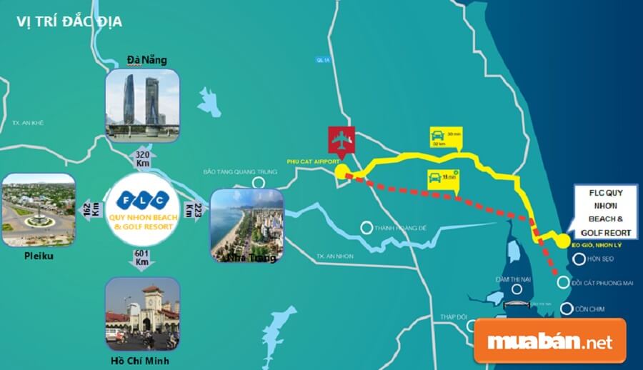 FLC Quy Nhơn tọa lạc tại xã Nhơn Lý, Thành phố Quy Nhơn, Tỉnh Bình Định