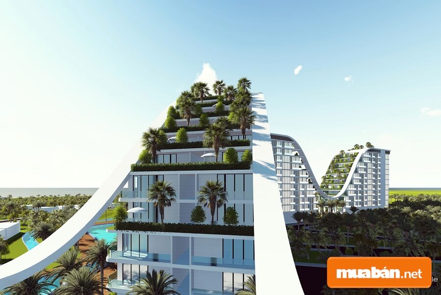FLC Luxury Hotel Quy Nhơn được thiết kế trên ý tưởng thiên nhiên phủ xanh toàn bộ mái công trình.