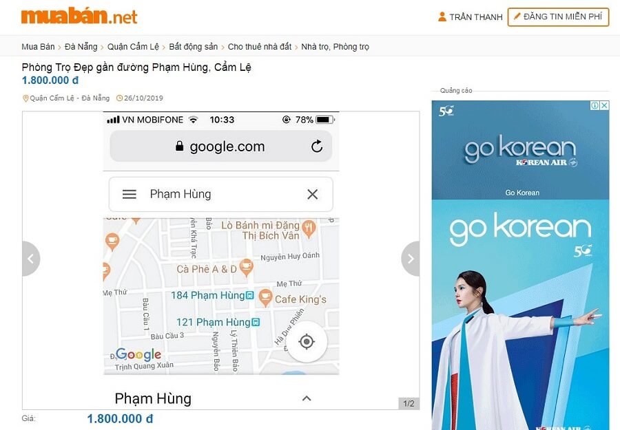 Phòng trọ đẹp gần đường Phạm Hùng, Cẩm Lệ, Đà Nẵng 1.800.000 đ
