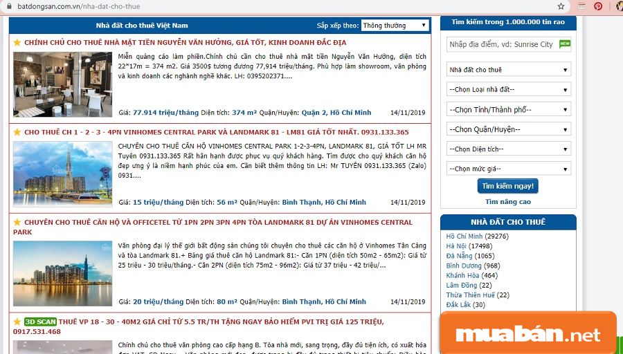 Các trang web mua bán nhà đất uy tín