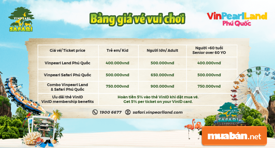 Bảng giá vé Safari Phú Quốc mới nhất