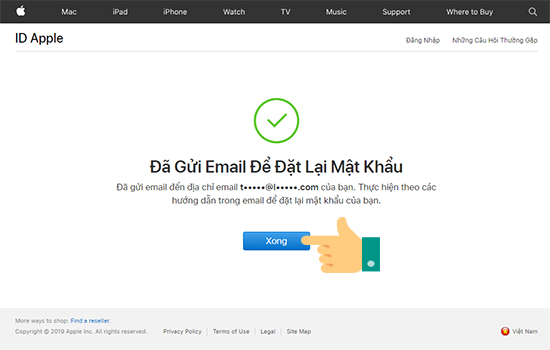 Chọn mail Apple gửi trong Hộp thư đến. Để đặt lại mật khẩu bằng cách bấm vào đường link Reset now