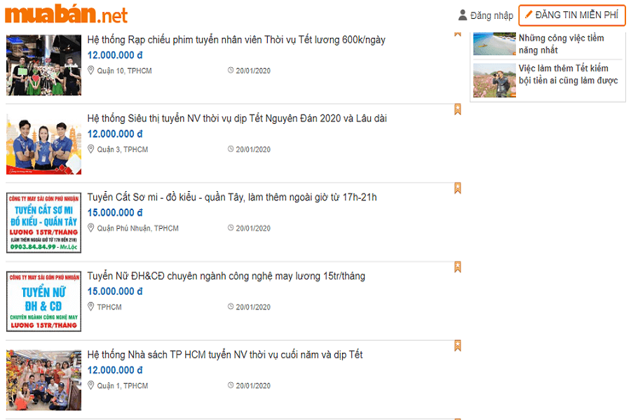 Tại muaban.net hiện có vô vàn những việc làm thêm hấp dẫn.