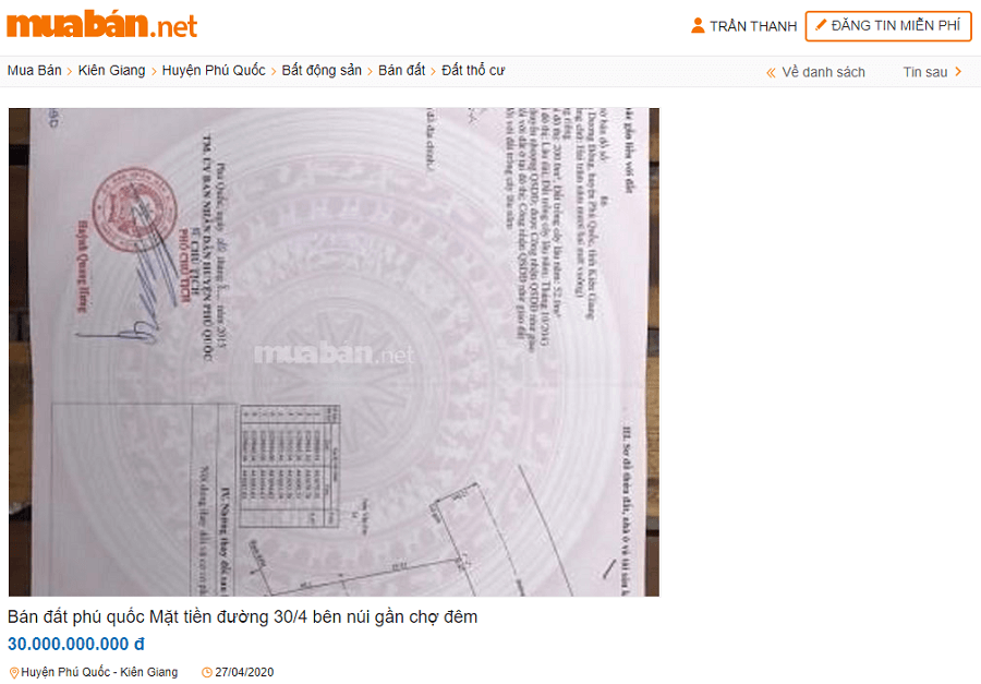 Bán đất Phú Quốc mặt tiền đường 30/4 bên núi gần chợ đêm. Giá 30.000.000.000 đ