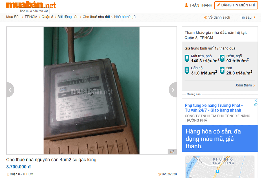 Cho thuê nhà nguyên căn 45m2 có gác lửng, quận 8