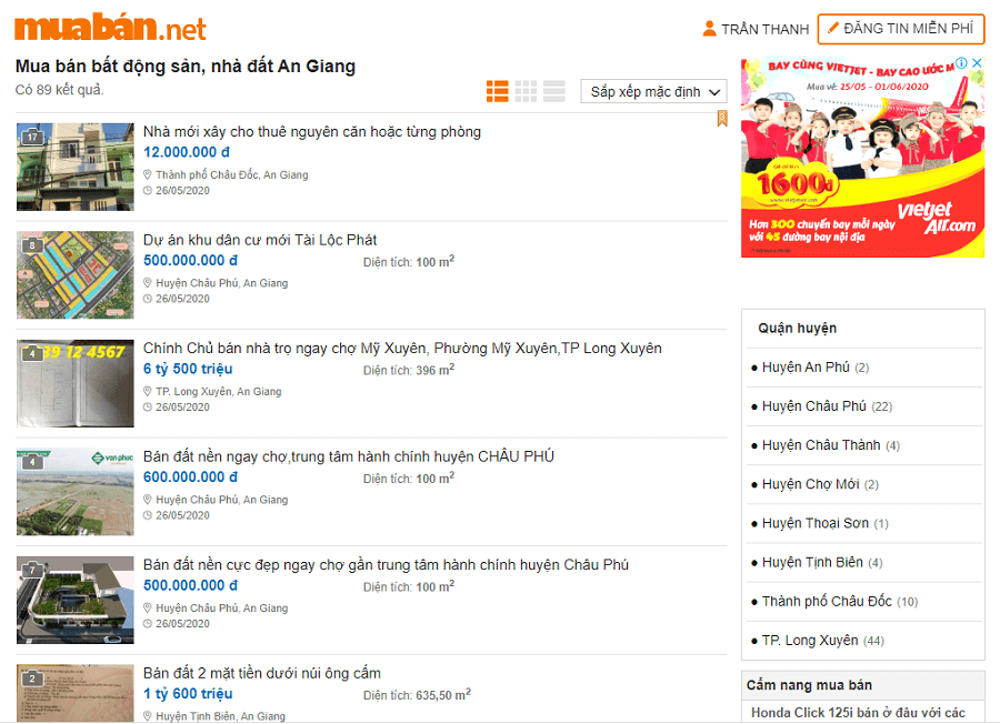 Tại muaban.net hàng ngày đều update tin mua bán nhà đất An Giang mới nhất.