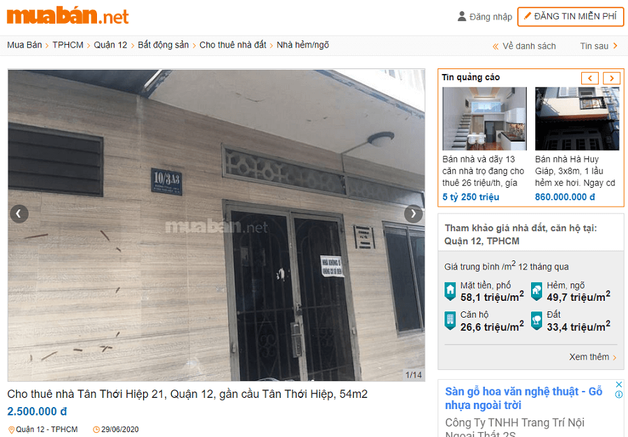 Cho thuê nhà Tân Thới Hiệp 21, Quận 12, gần cầu Tân Thới Hiệp, 54m2. Giá cho thuê 2.500.000 đ