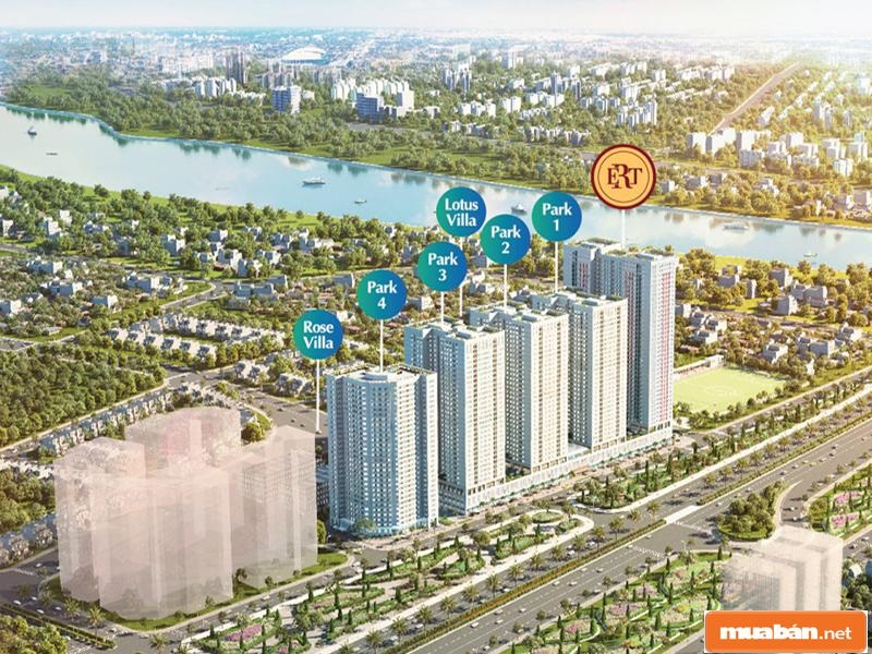 Eurowindow River Park có quy mô rộng lớn gồm 5 tòa chung cư và 2 khu biệt thự liền kề