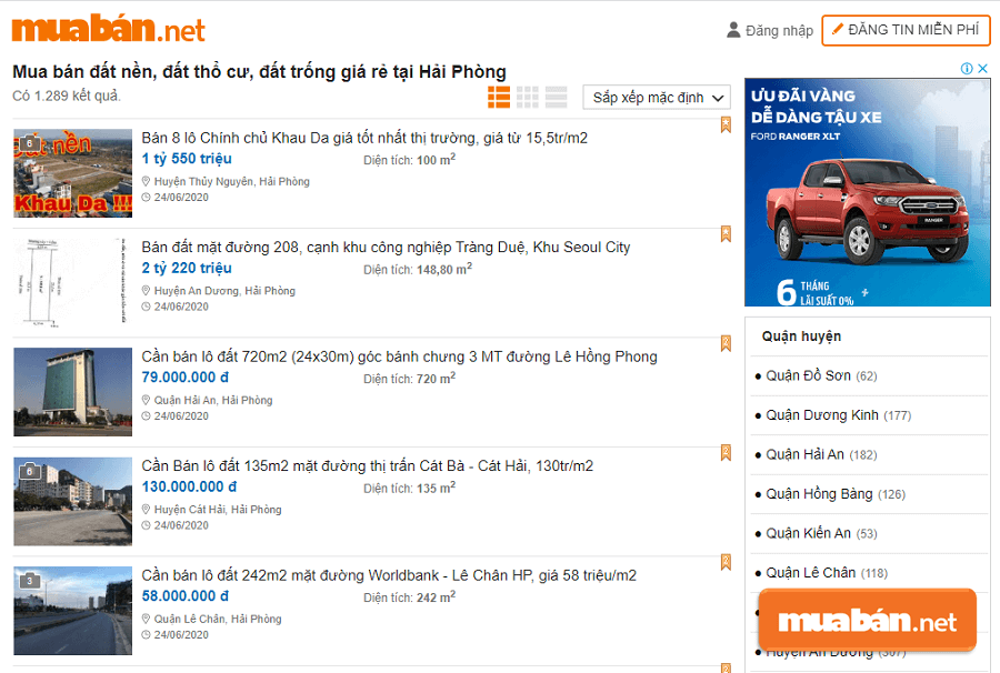 Truy cập ngay muaban.net nếu bạn muốn tìm nhiều thông tin mua bán bất động sản tại Hải Phòng giá tốt.