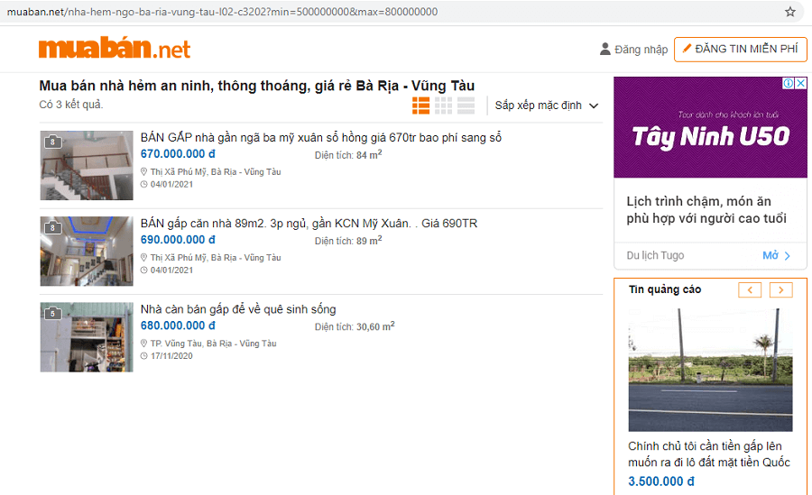 Tại Muaban.net bạn sẽ tìm thấy rất nhiều tin rao bán nhà Vũng Tàu giá tốt.