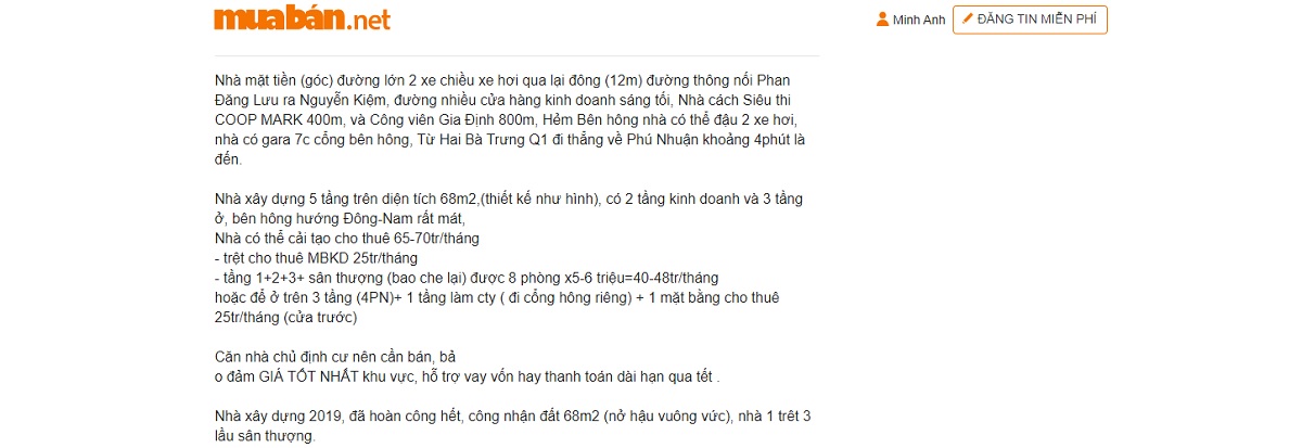 Mẫu đăng tin bán nhà