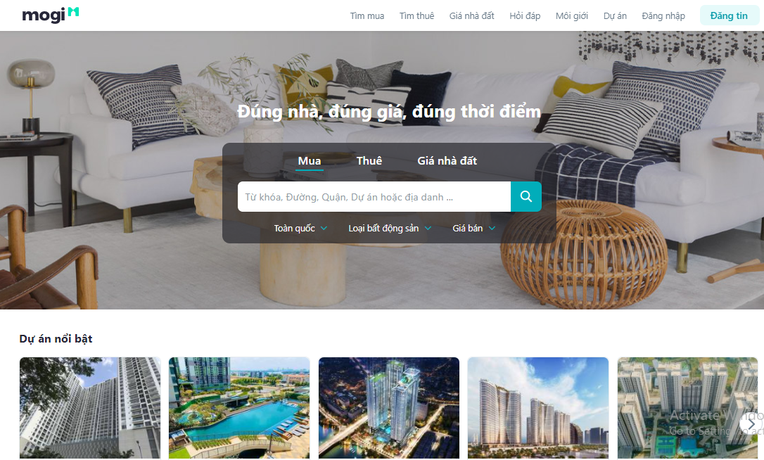 Website chuyên đăng tin bất động sản Mogi.vn