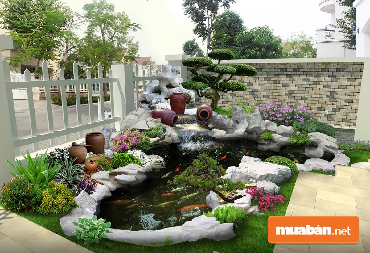 Tiểu cảnh sân vườn được ví như vườn thu nhỏ. Nơi đây có sự kết hợp các yếu tố cây, nước, núi để tạo nên không gian vườn gần gũi với thiên nhiên.