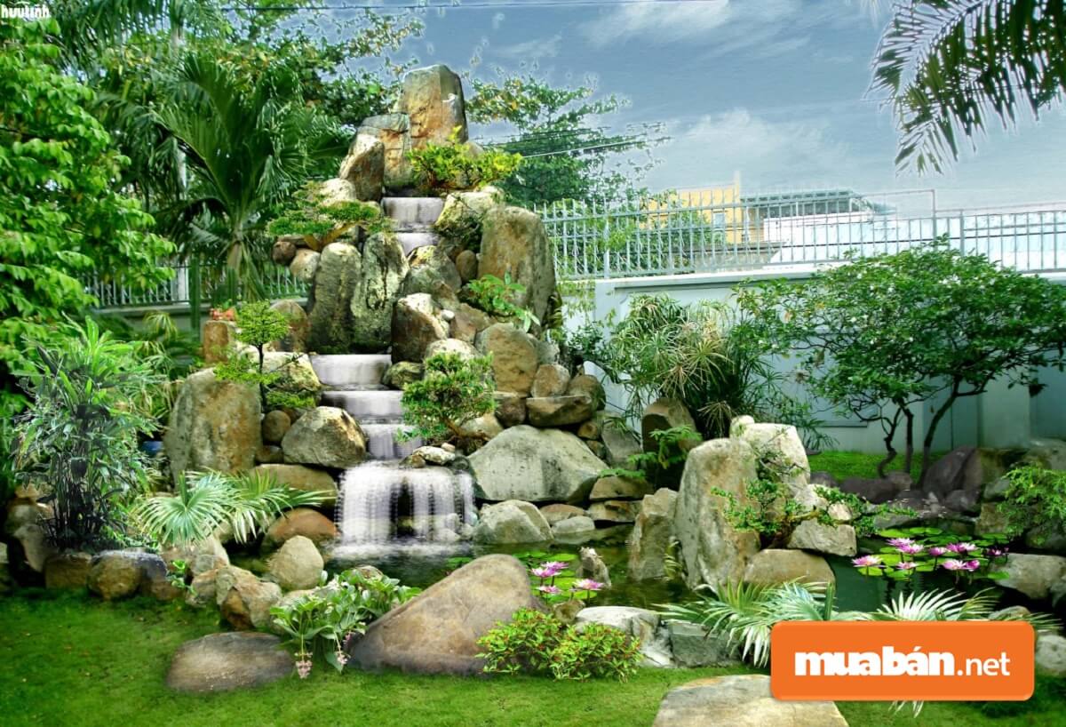 Yếu tố thác nước trong phong thủy mang ý tưởng khá tốt lành nên thường được dùng khi thiết kế tiểu cảnh.