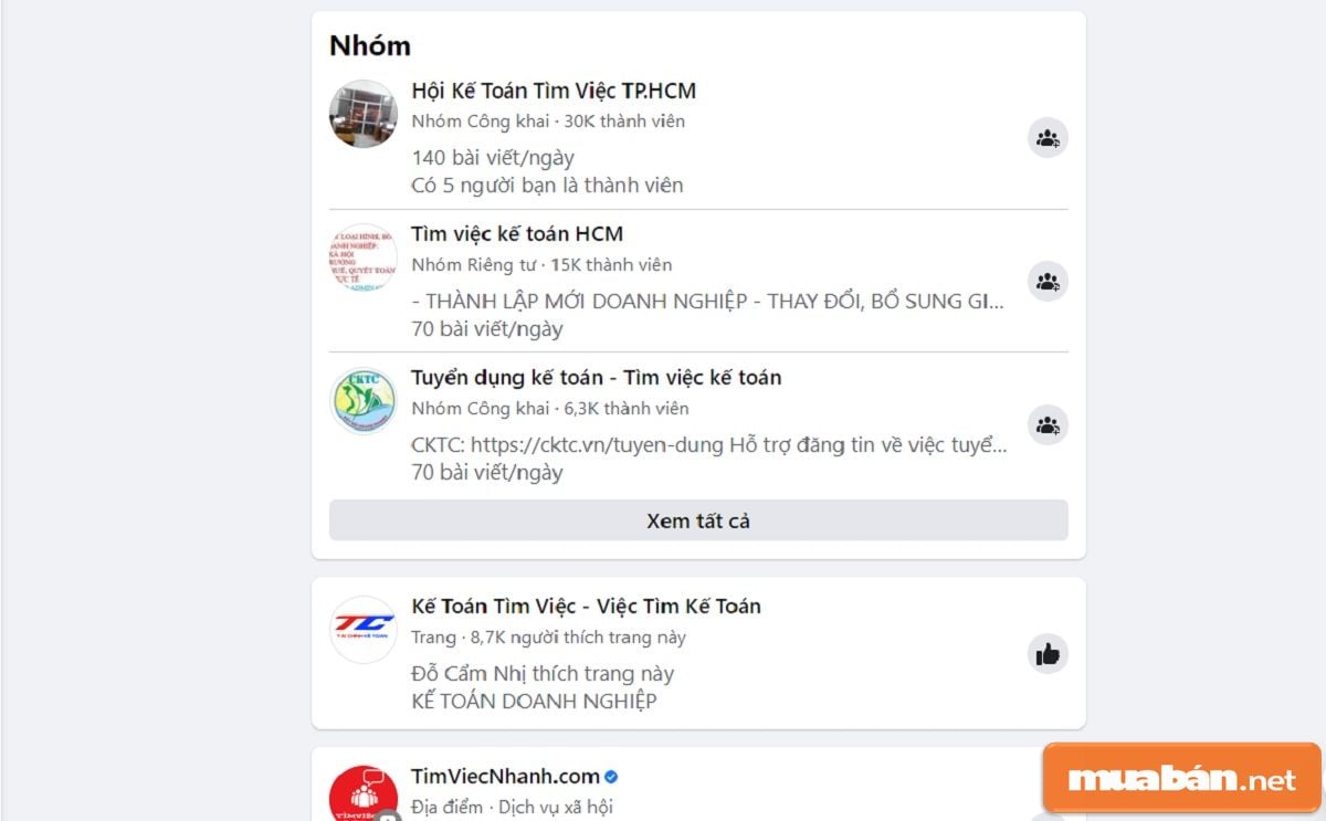 Bạn có thể tìm kiếm cơ hội trong các group tìm việc, tuyển dụng kế toán khác nhau…