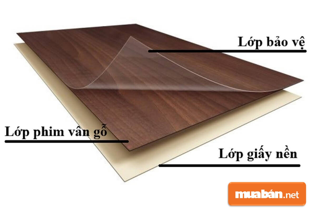 Lớp phim nằm ở giữa để tạo nên lớp hoa văn trên bề mặt vật liệu.