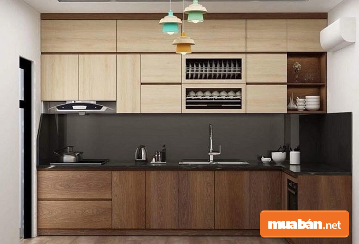 Tủ bếp Laminate vân gỗ giúp không gian bếp thêm phần ấm cúng