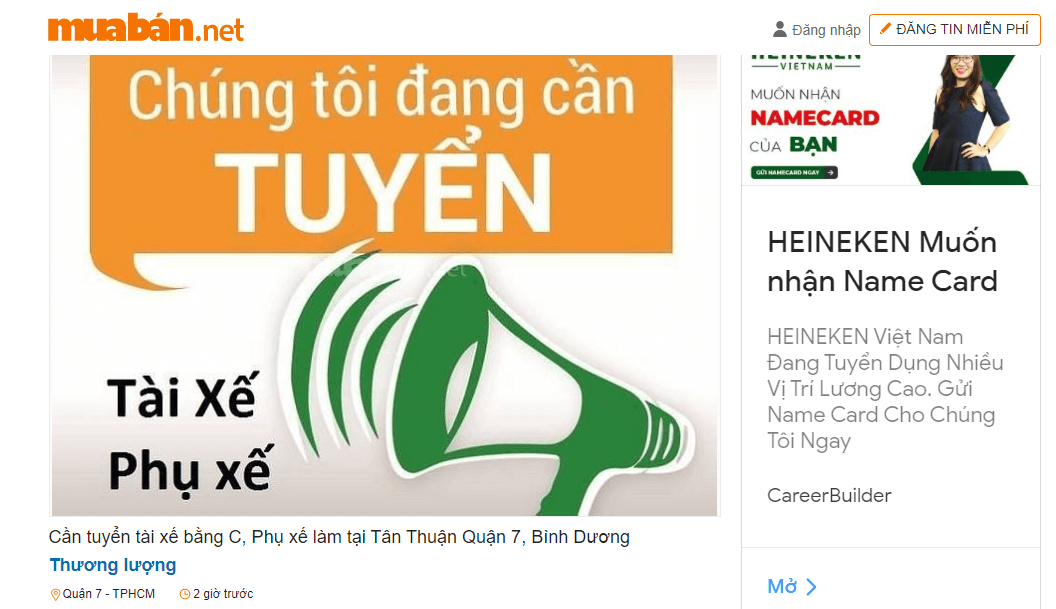 Cần tuyển lái xe bằng C, Phụ xế làm tại Tân Thuận Quận 7, Bình Dương