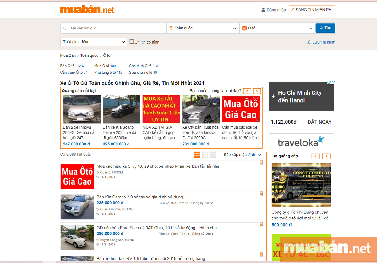 Bạn có thể dễ dàng tìm được một chiếc xe phù hợp tại Muaban.net