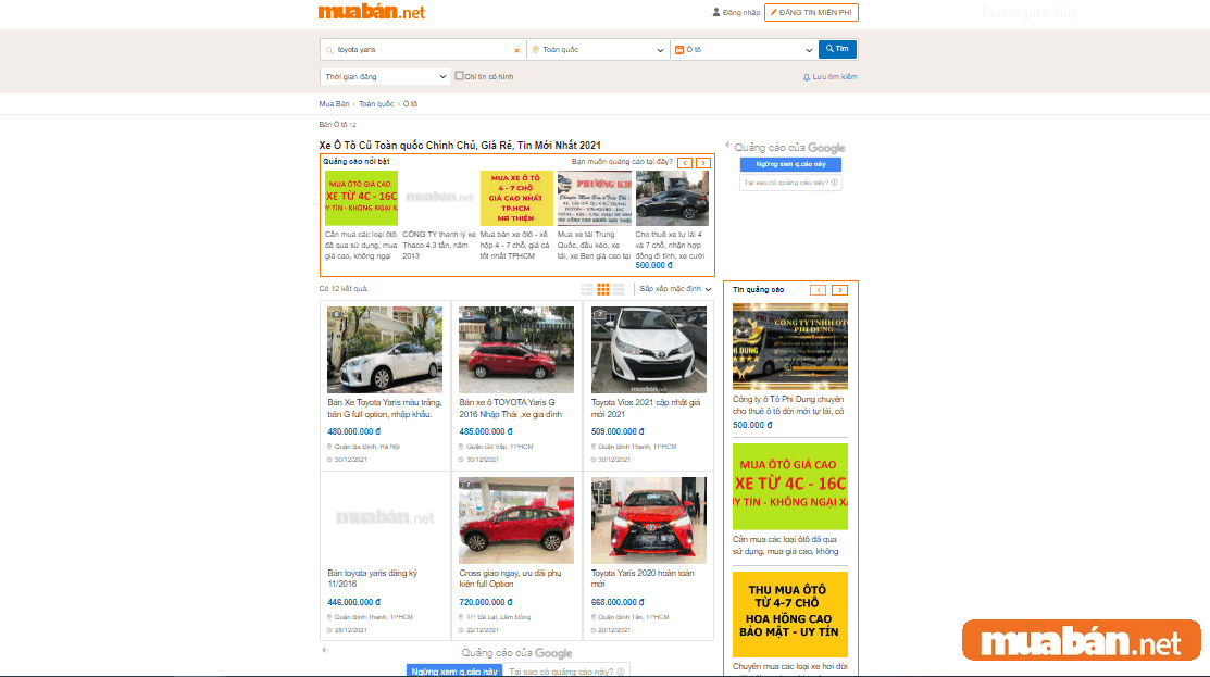 Bán xe Toyota Yaris bạn có thể lựa chọn đăng tin trên Website muaban.net