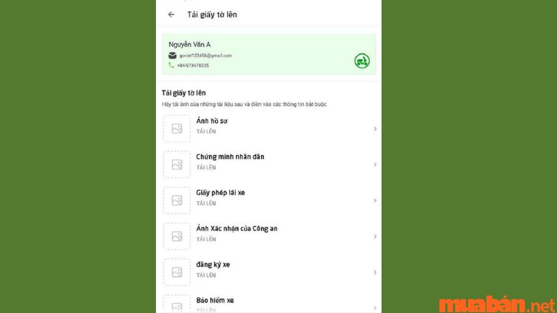 Tải hình ảnh các tài liệu sau để đăng ký chạy Gojek