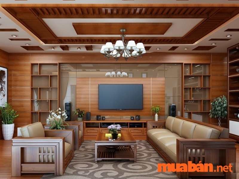 Mẫu nội thất phòng khách bằng gỗ tự nhiên đẹp và sang trọng