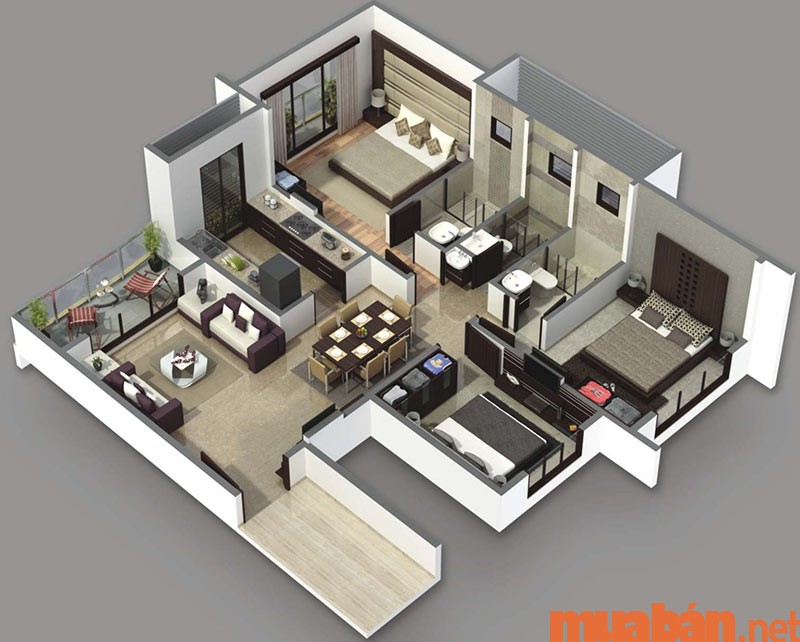 Thiết kế nội thất chung cư 3 phòng ngủ theo phong cách hiện đại, thời thượng