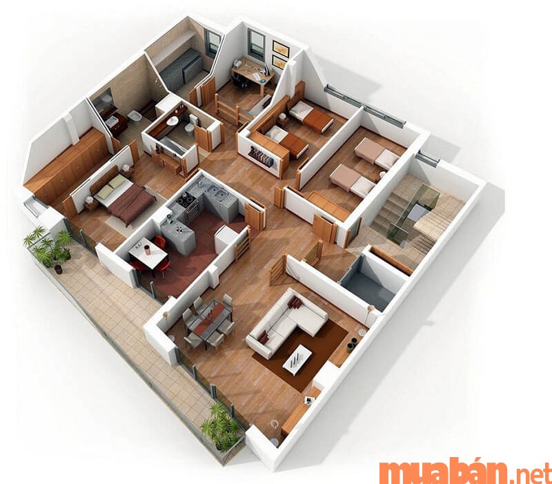 Thiết kế nội thất chung cư 3 phòng ngủ theo tông gỗ