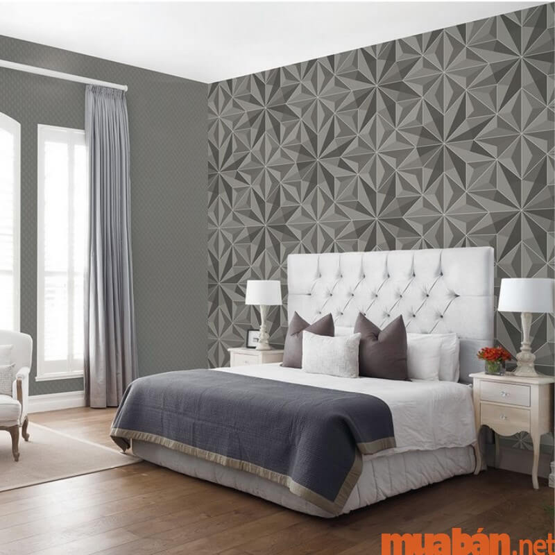 Phong cách giấy dán tường 3D phòng ngủ sang trọng
