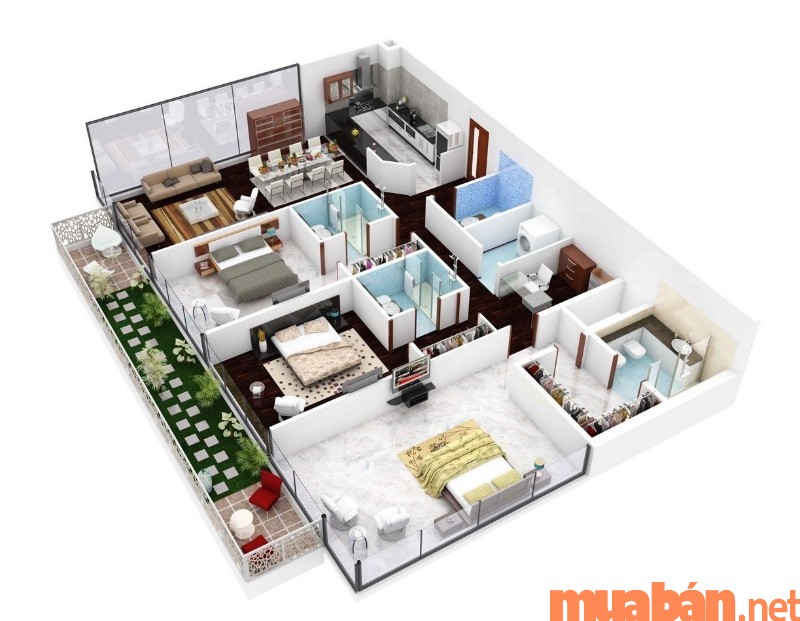 Thiết kế nội thất chung cư 90m2 dành cho gia đình có vợ chồng, ông bà và 2,3 con