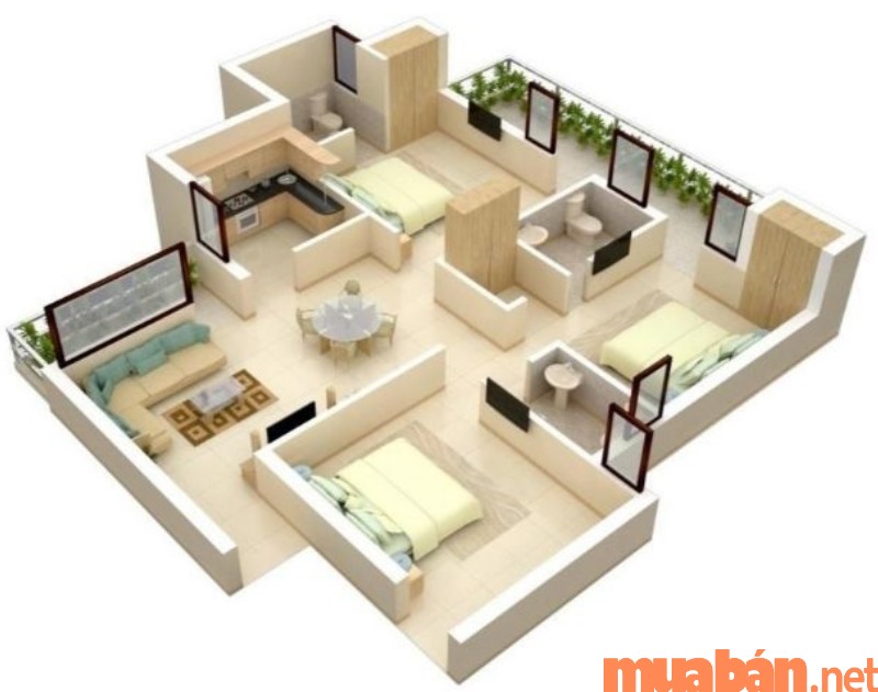 Thiết kế nội thất chung cư 3 phòng ngủ diện tích 70m2