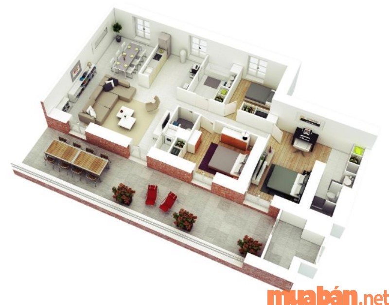 Thiết kế nội thất chung cư 3 phòng ngủ diện tích 90m2