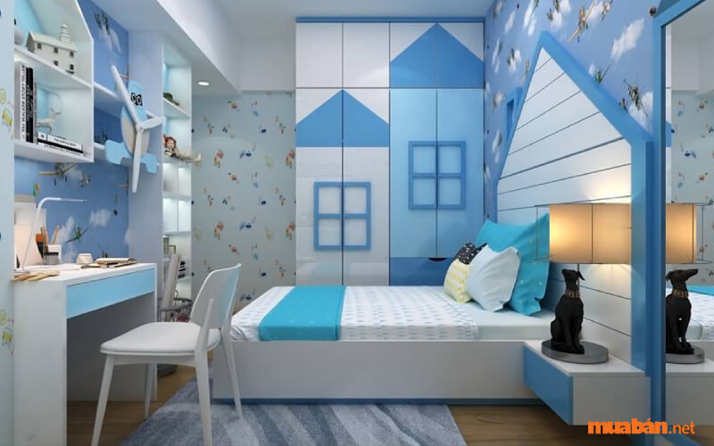 Đơn vị thiết kế và thi công nội thất phòng ngủ màu xanh lam đẹp