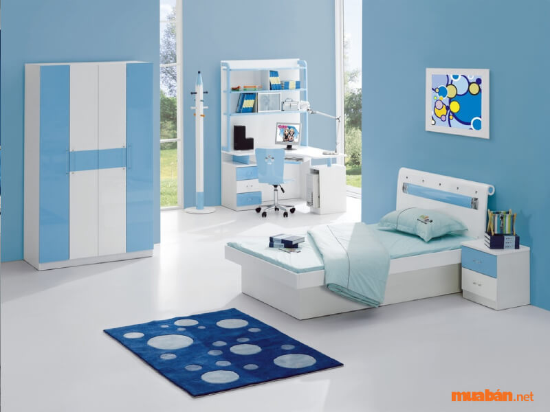 Chọn nội thất và phụ kiện decor trang trí phòng ngủ màu xanh lam
