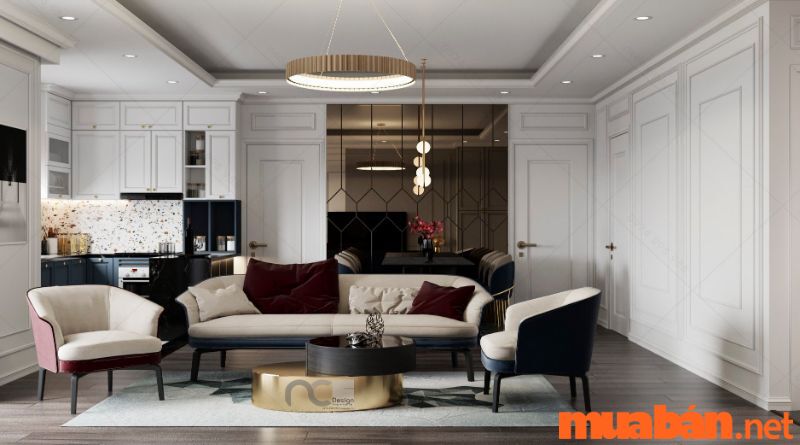 TOP 20+ mẫu nội thất phòng khách Tân cổ điển đẹp nhất 12 Màu sắc trắng đen được kết hợp với nhau khéo léo trong không gian này